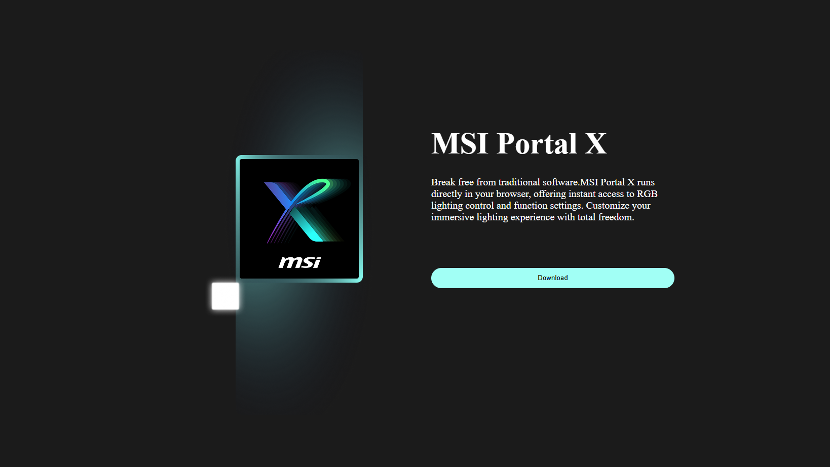 Écran de MSI Portal X montrant les fonctionnalités de contrôle de l'éclairage RGB.