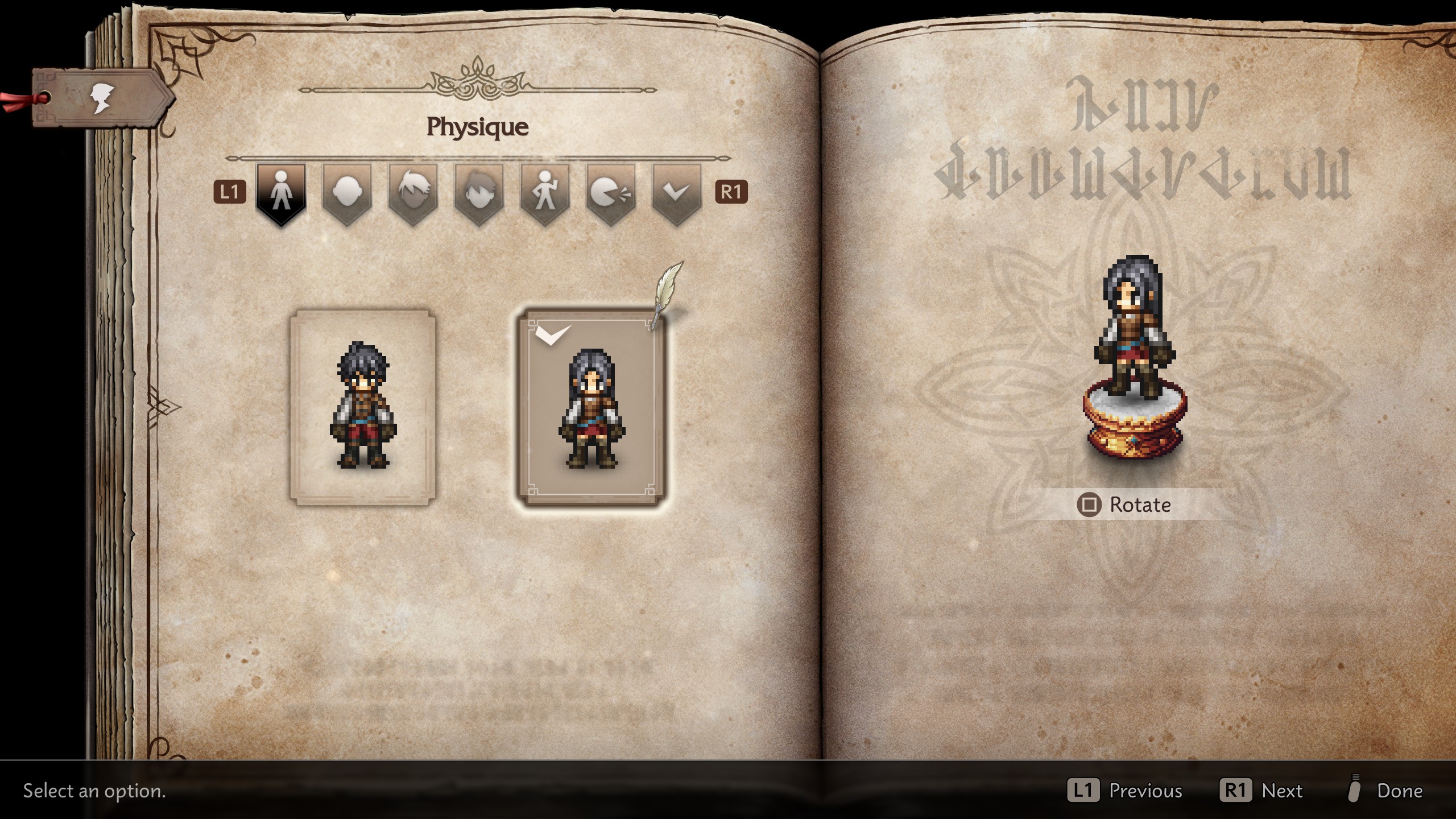 Écran de personnalisation dans Octopath Traveler 0