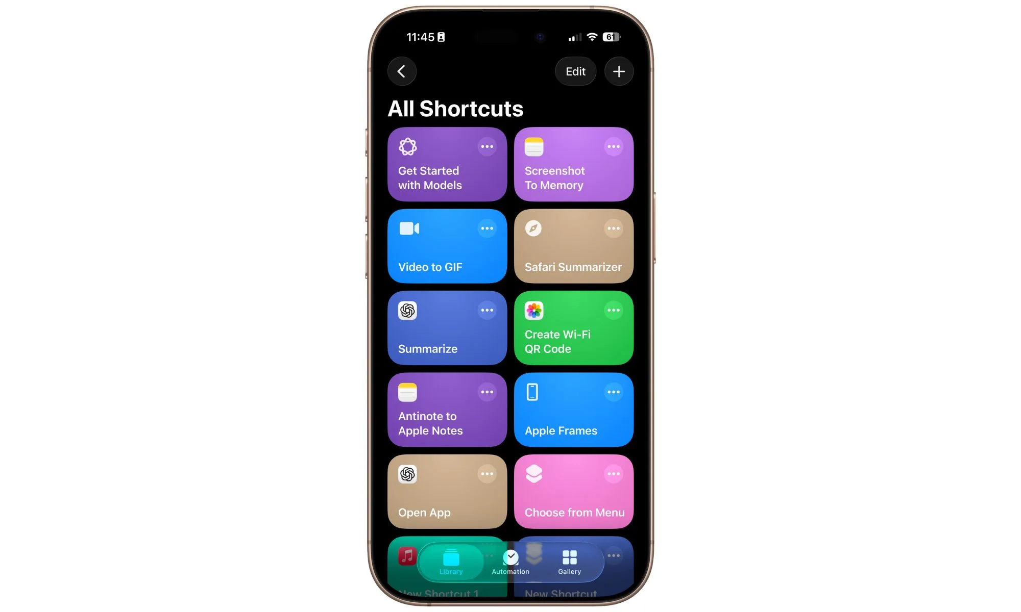 Application Raccourcis sur un iPhone.