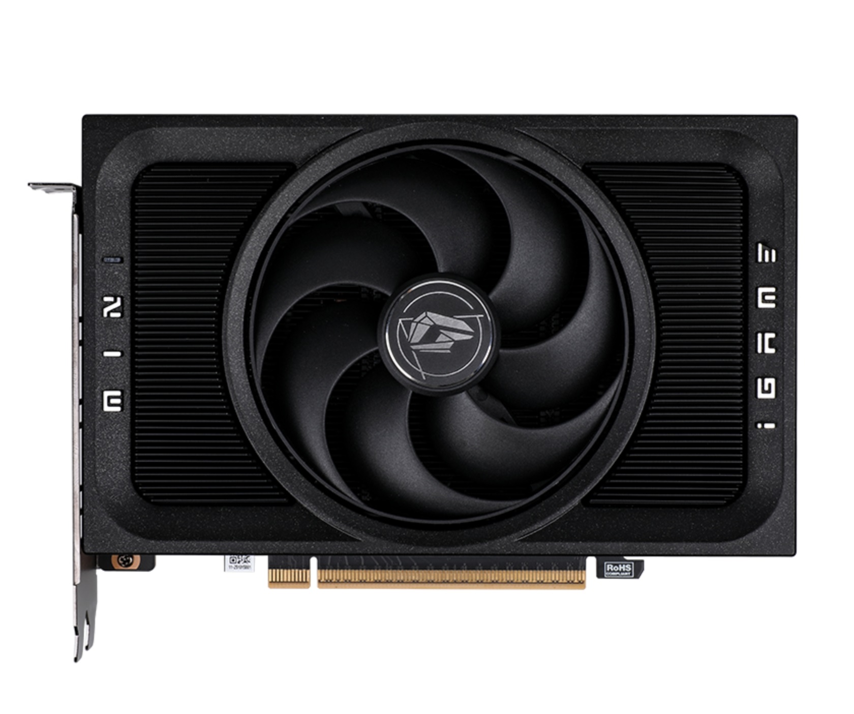 Une carte graphique Colorful iGame GeForce RTX avec un ventilateur central et le logo 'iGame' sur le côté.