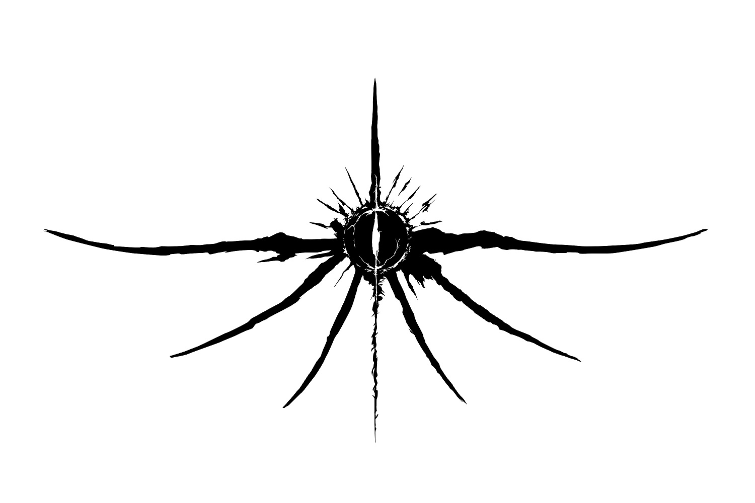 Un design noir, épineux, semblable à un œil, ressemblant à une araignée abstraite.