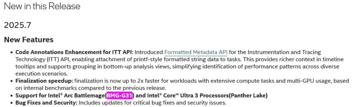 Intel BMG-G31 support.