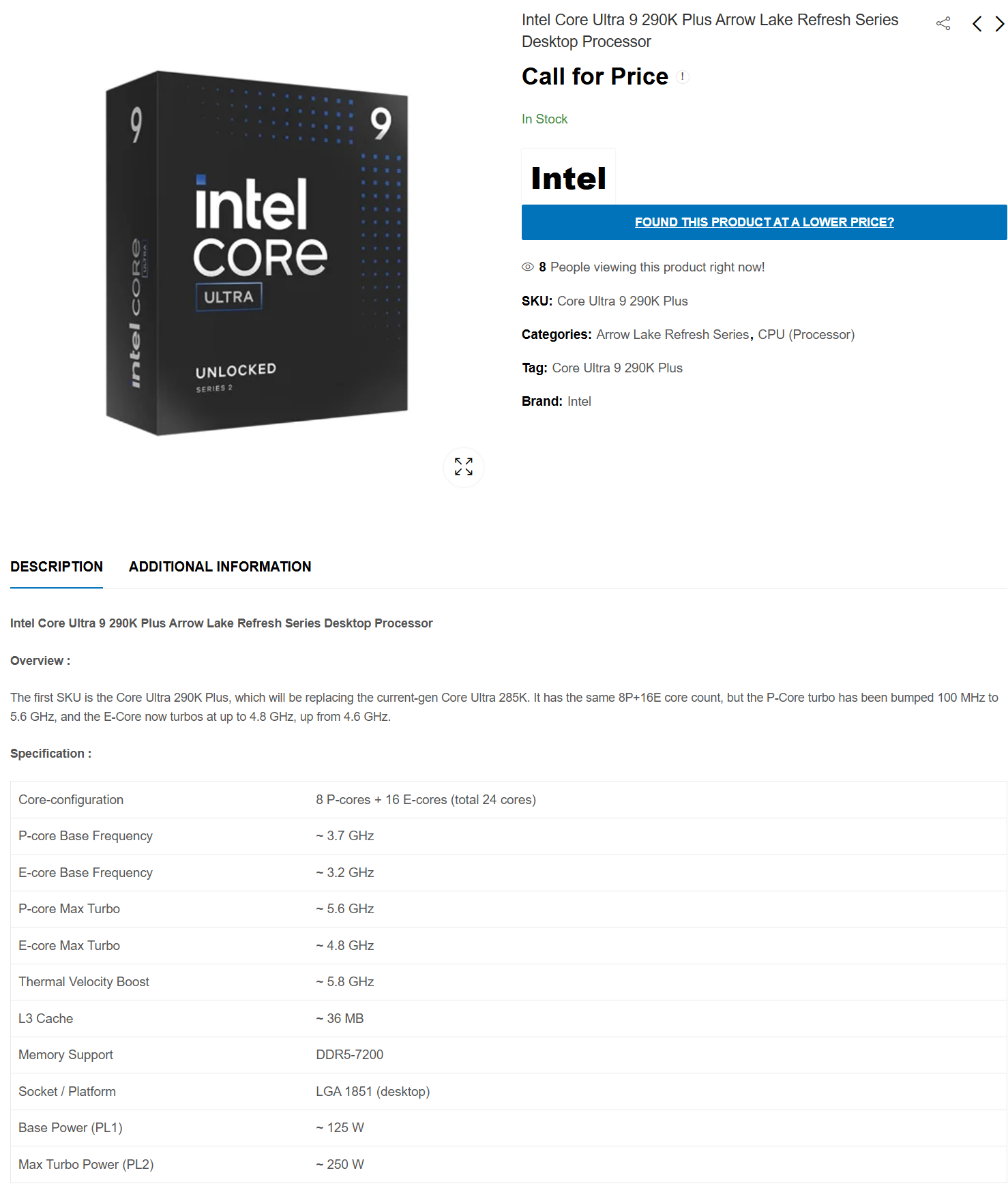 Image d'un processeur Intel Core Ultra 9 290K Plus.