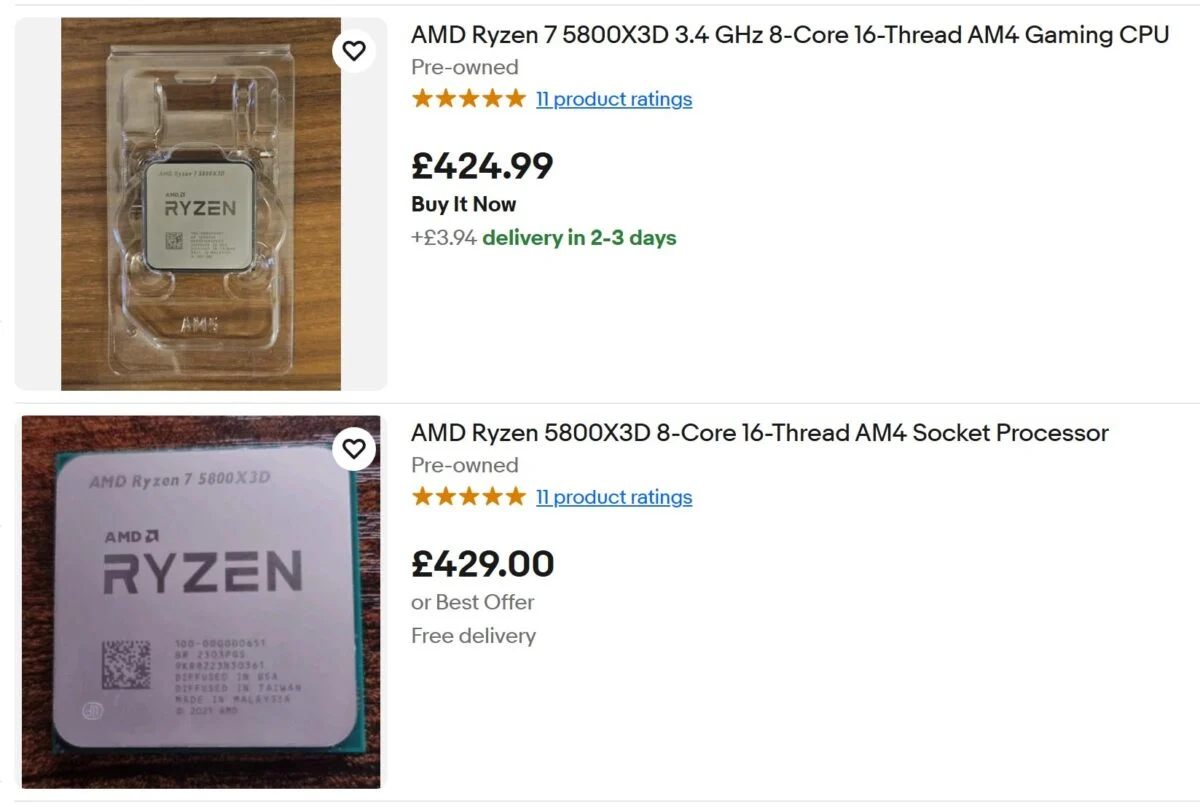 AMD Ryzen 7 5800X3D eBay listings