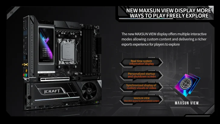 Une carte mère Maxsun avec un affichage visible fournissant des informations sur le système.