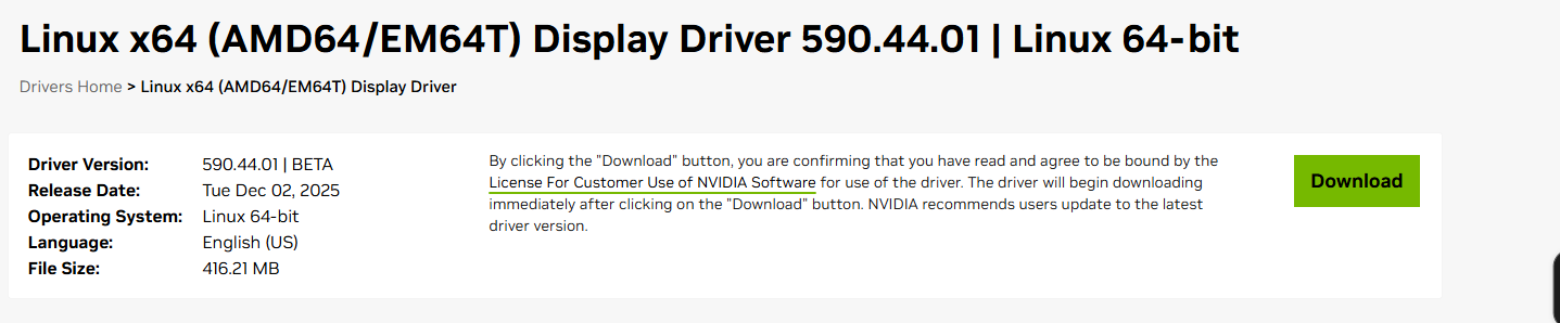 Informations sur le driver Linux x64 590.44.01