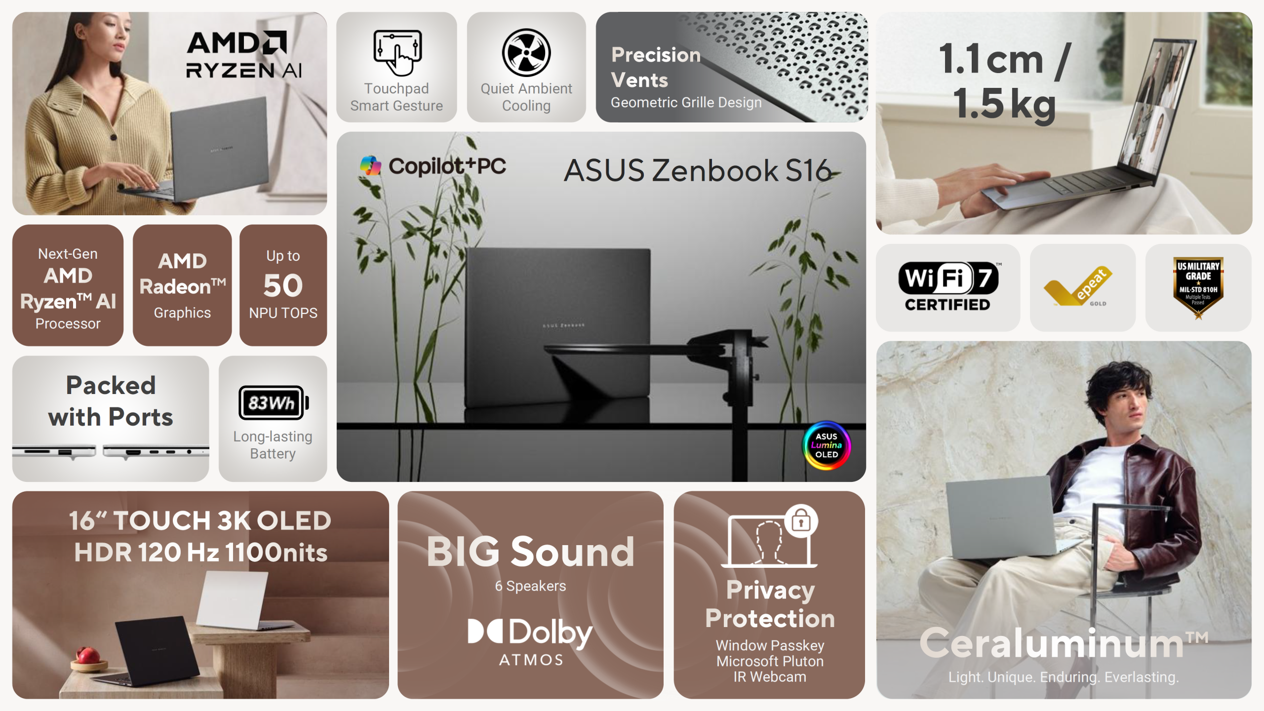 ASUS Zenbook S 16 avec un écran 3K et un design raffiné.