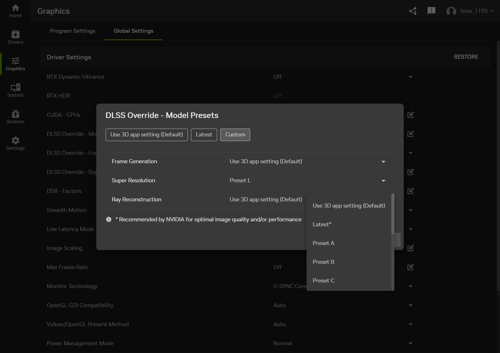 Interface de réglages graphiques NVIDIA.