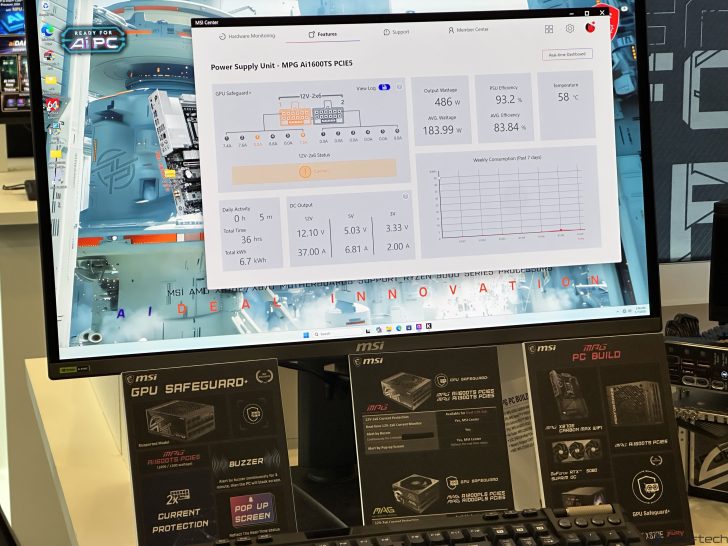 Affichage du 'Tableau de bord en temps réel' pour l'alimentation MSI MPG Ai1600TS.