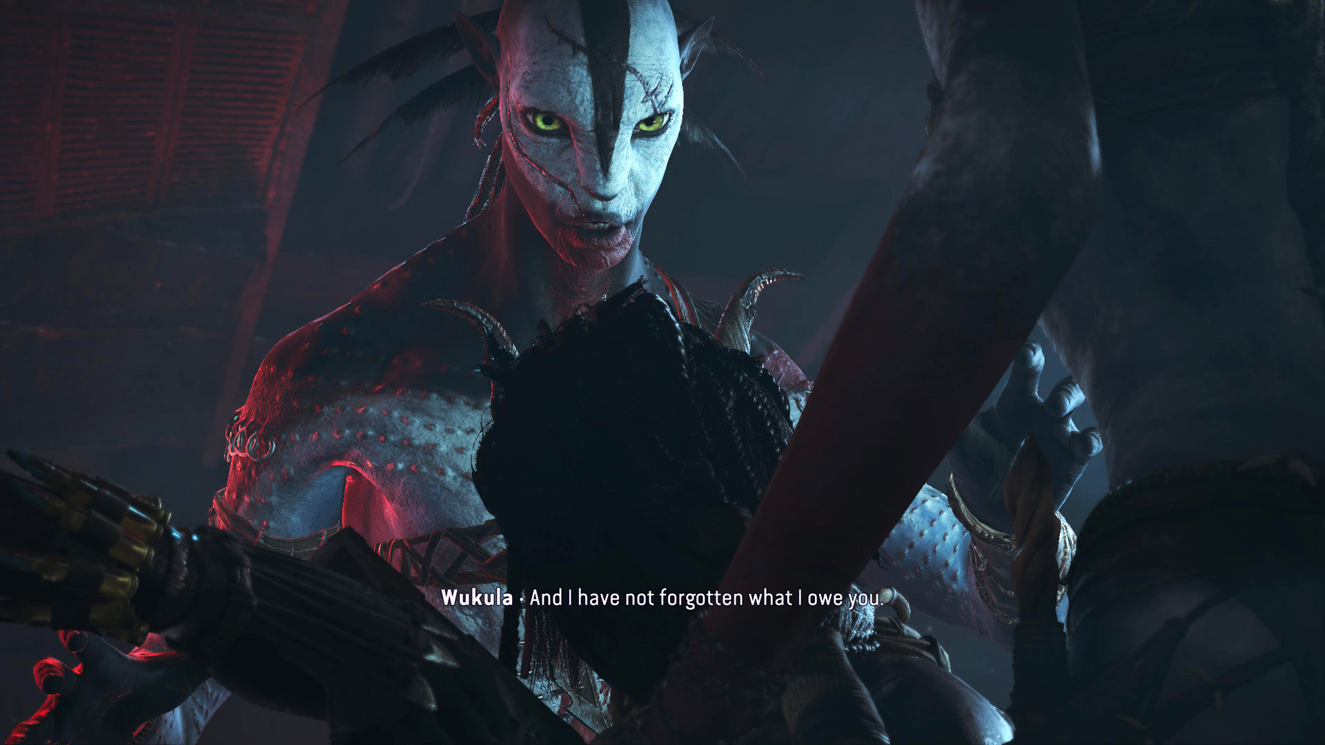 Un personnage dans 'Avatar: Frontiers of Pandora' avec des marques tribales