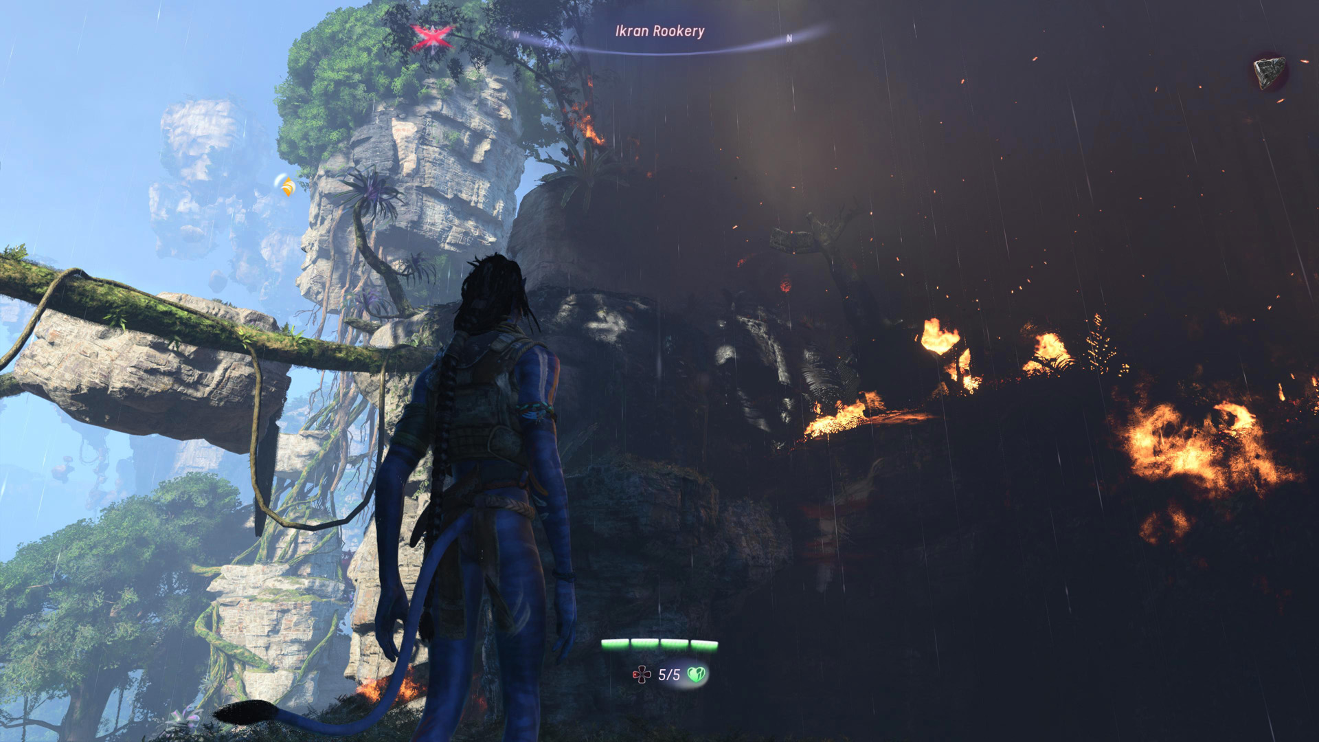 Un personnage dans 'Avatar: Frontiers of Pandora' dans un environnement forestier