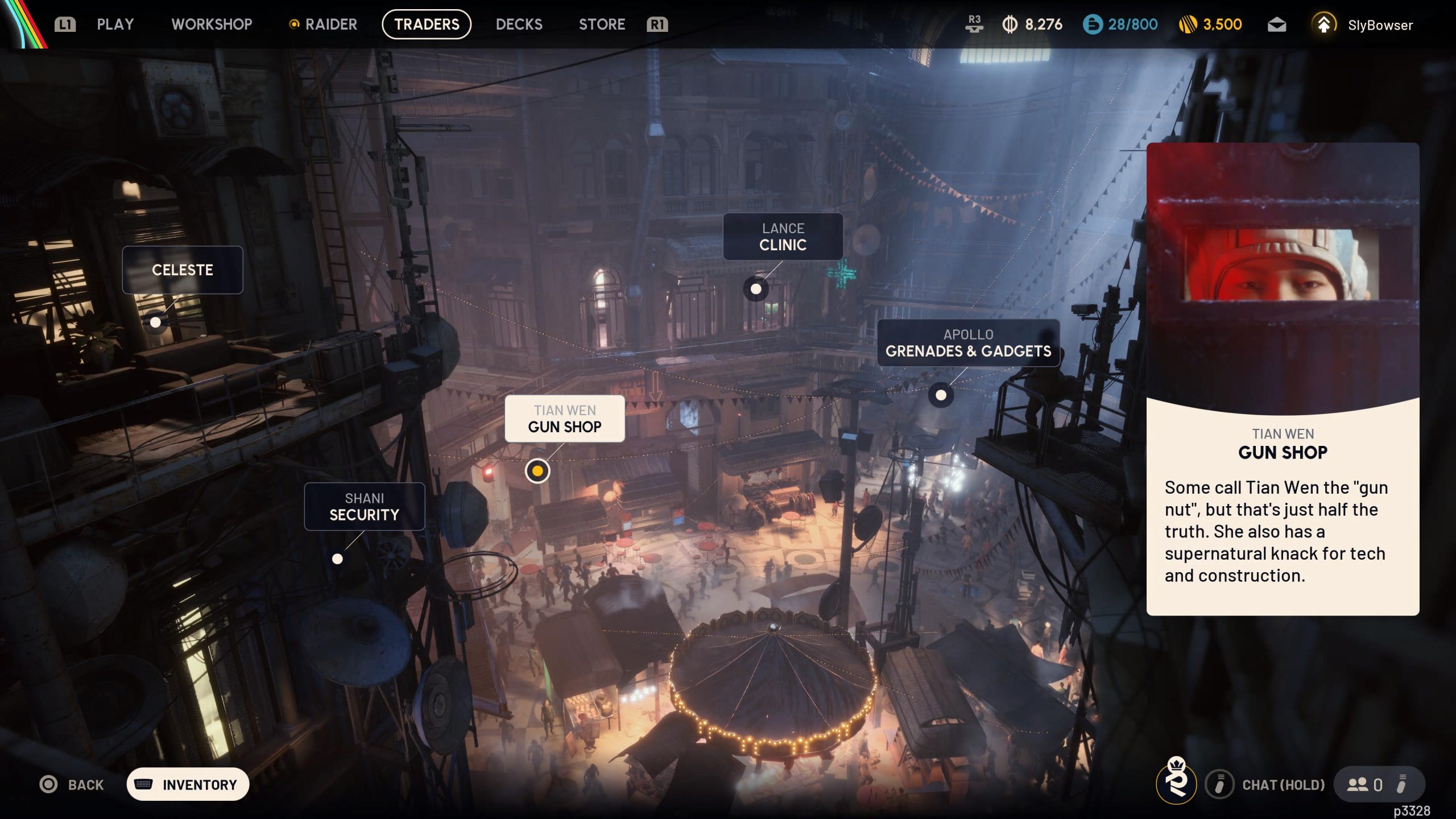 Interface de jeu ARC Raiders montrant un marché animé.