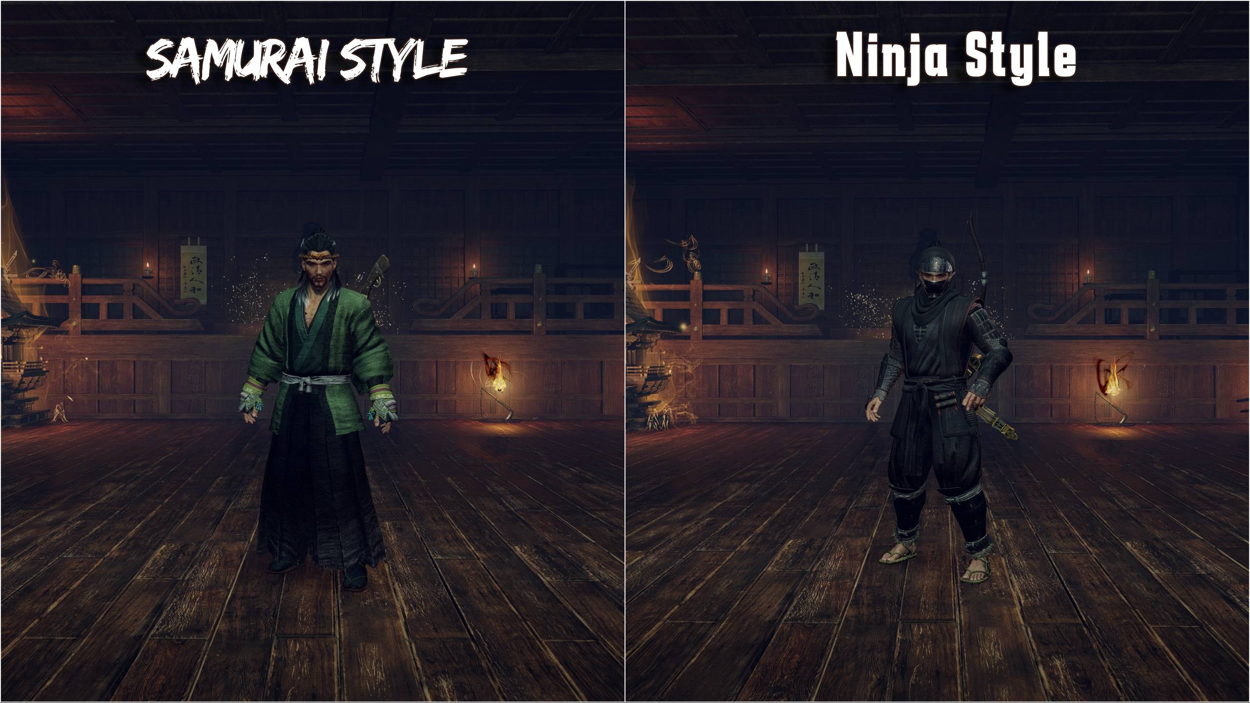 Un personnage en 'STYLE SAMURAI' et un autre en 'STYLE NINJA'.