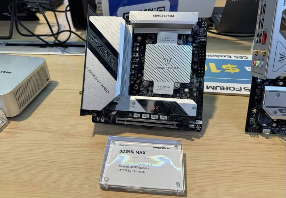 Minisforum AMD Ryzen AI Max+ 395 desktop motherboard.