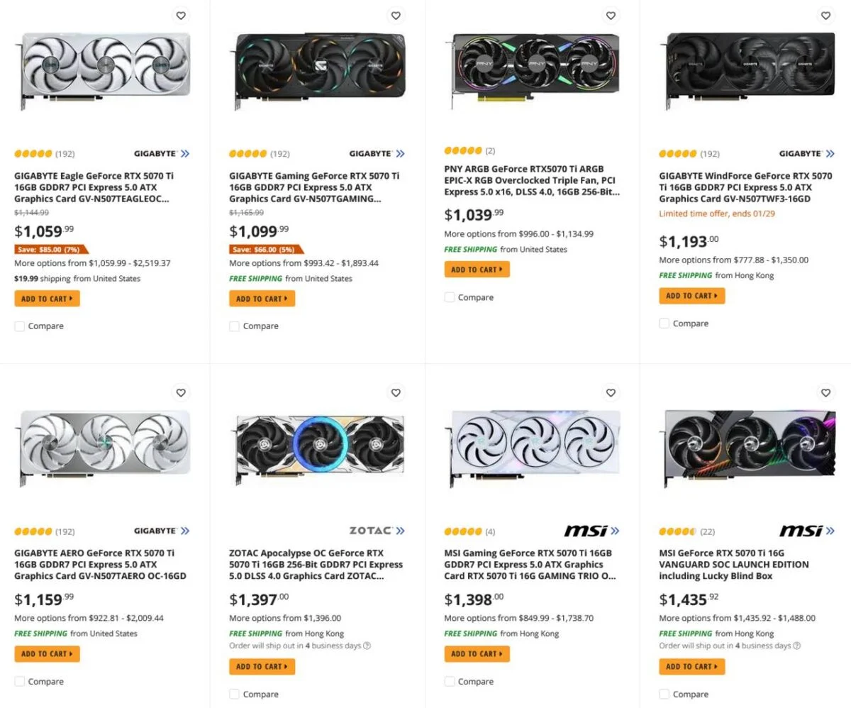 Prix de la Nvidia RTX 5070 Ti.
