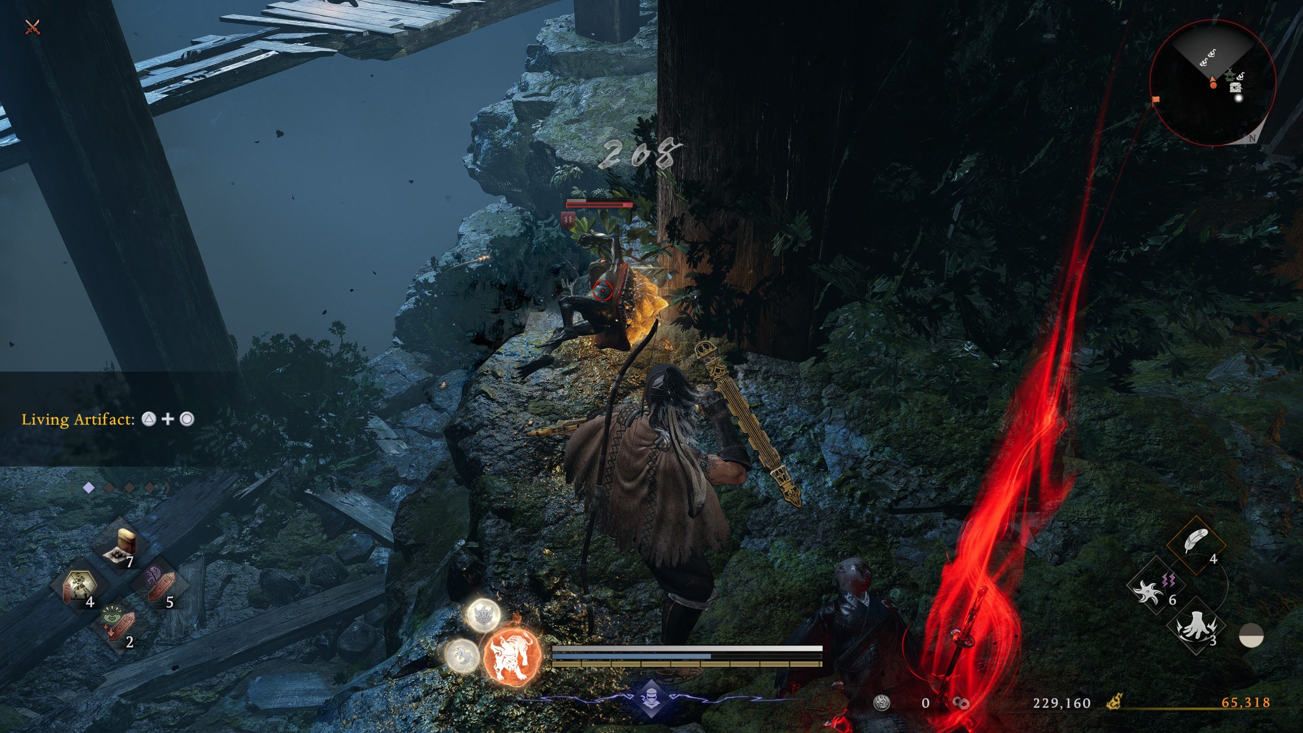 Un personnage guerrier dans Nioh 3 engage un ennemi sur une falaise.