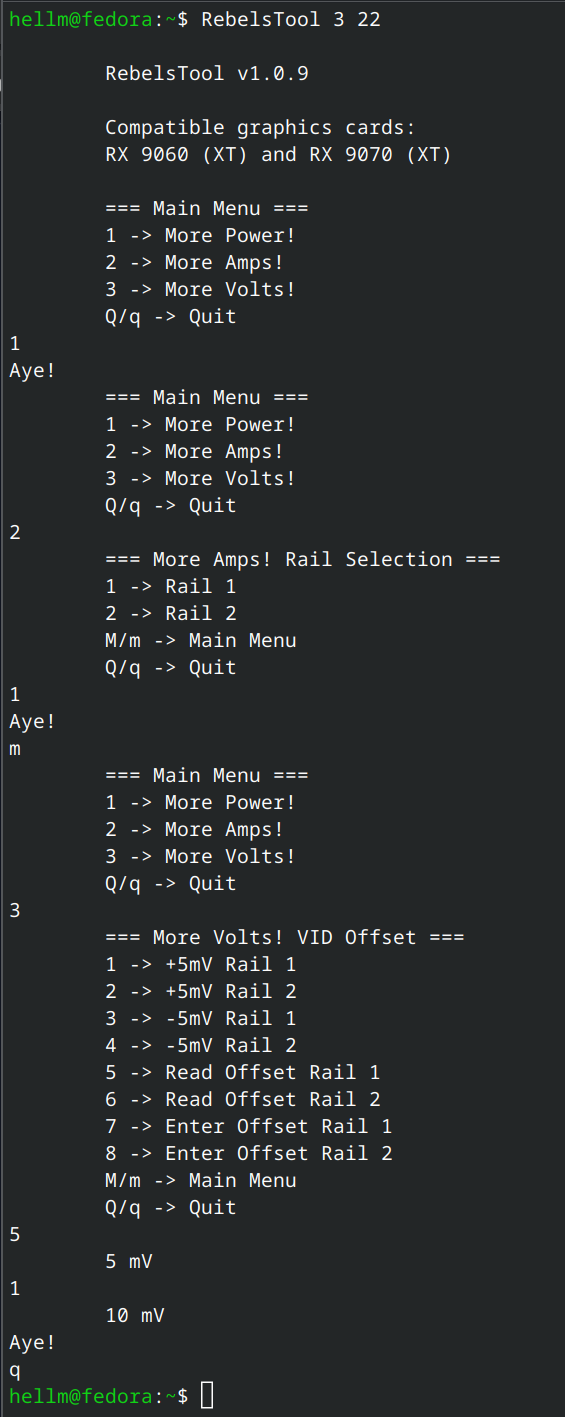 Interface de terminal avec réglages pour GPU compatibles.