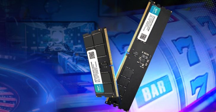 Deux modules de mémoire DDR5 de Silicon Power sur un fond flou.