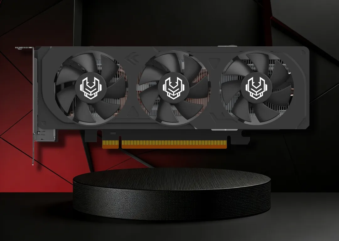 Carte graphique avec un design à trois ventilateurs.