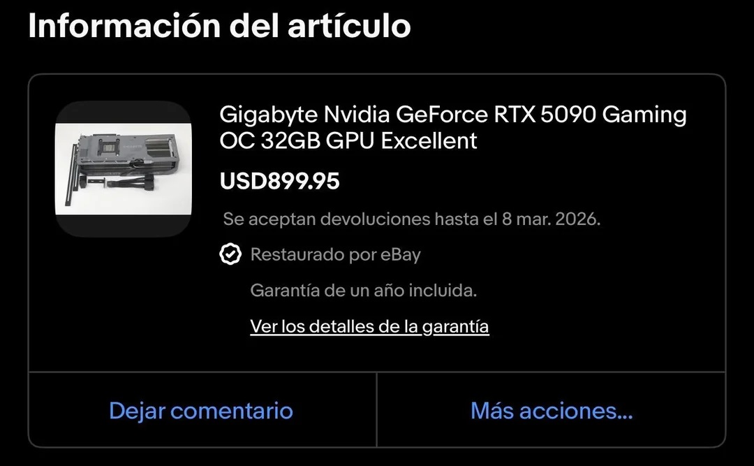 Annonce pour une carte graphique Gigabyte Nvidia GeForce RTX 5090 Gaming OC 32Go au prix de 899,95 €.