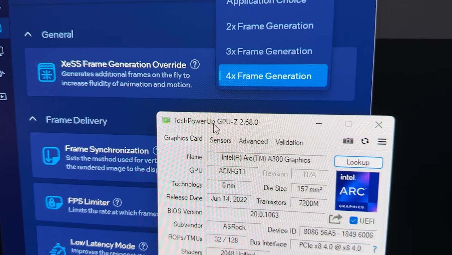 Capture d'écran des paramètres de génération d'images pour l'Intel Arc A380