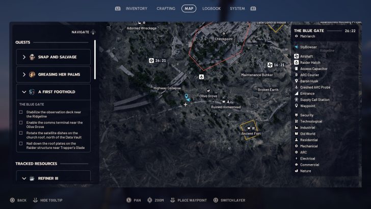 Carte de jeu montrant la zone de la Blue Gate