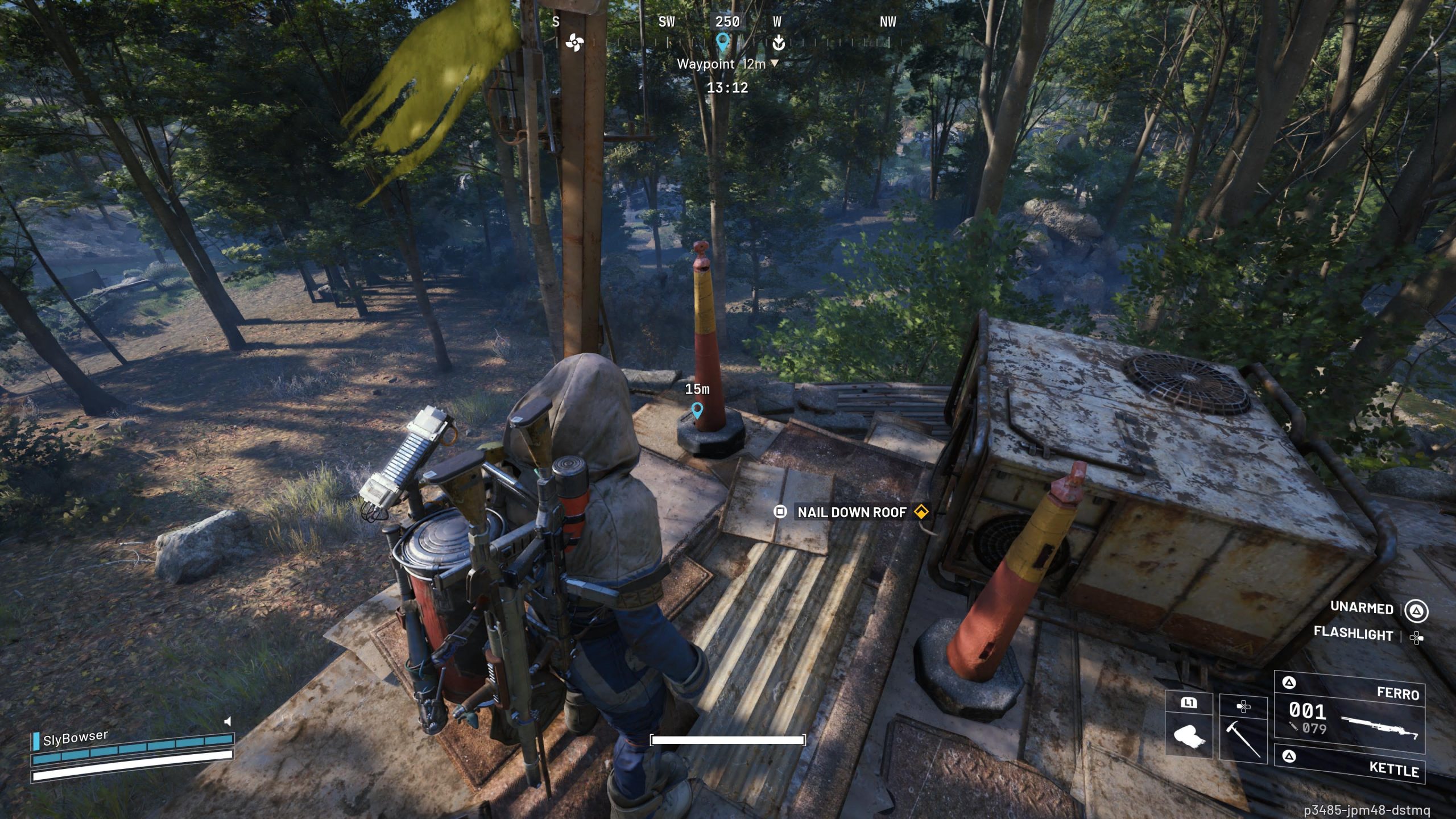 Tâche sur le toit d'une structure Raider