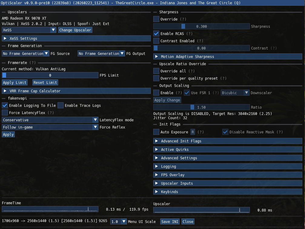 Interface OptiScaler v0.9.0-pre10