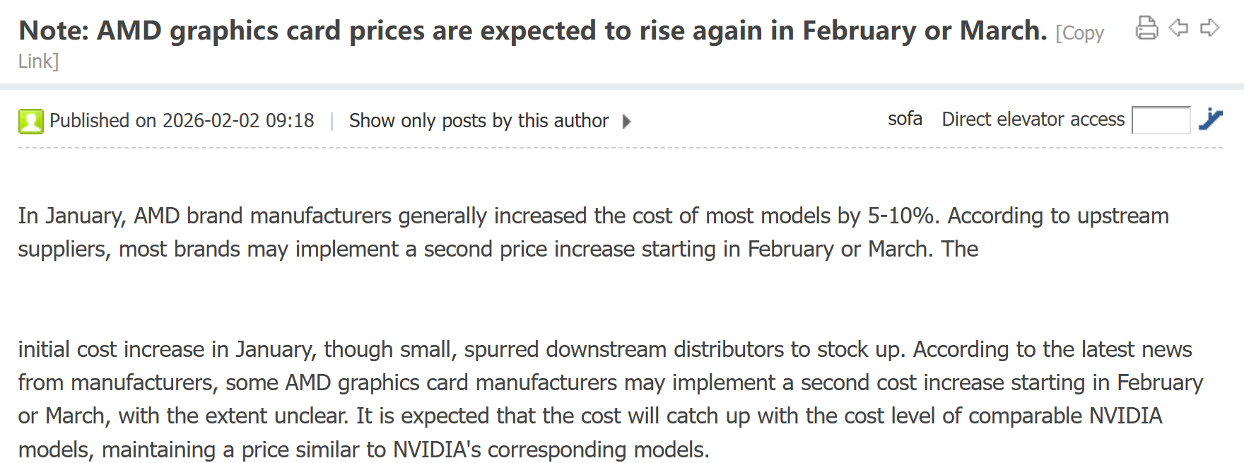 Prix des GPU AMD en hausse prévue