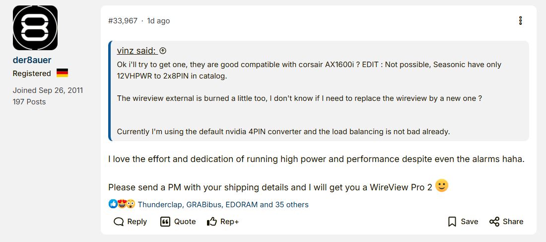 Message de Der8auer concernant le Wireview Pro 2