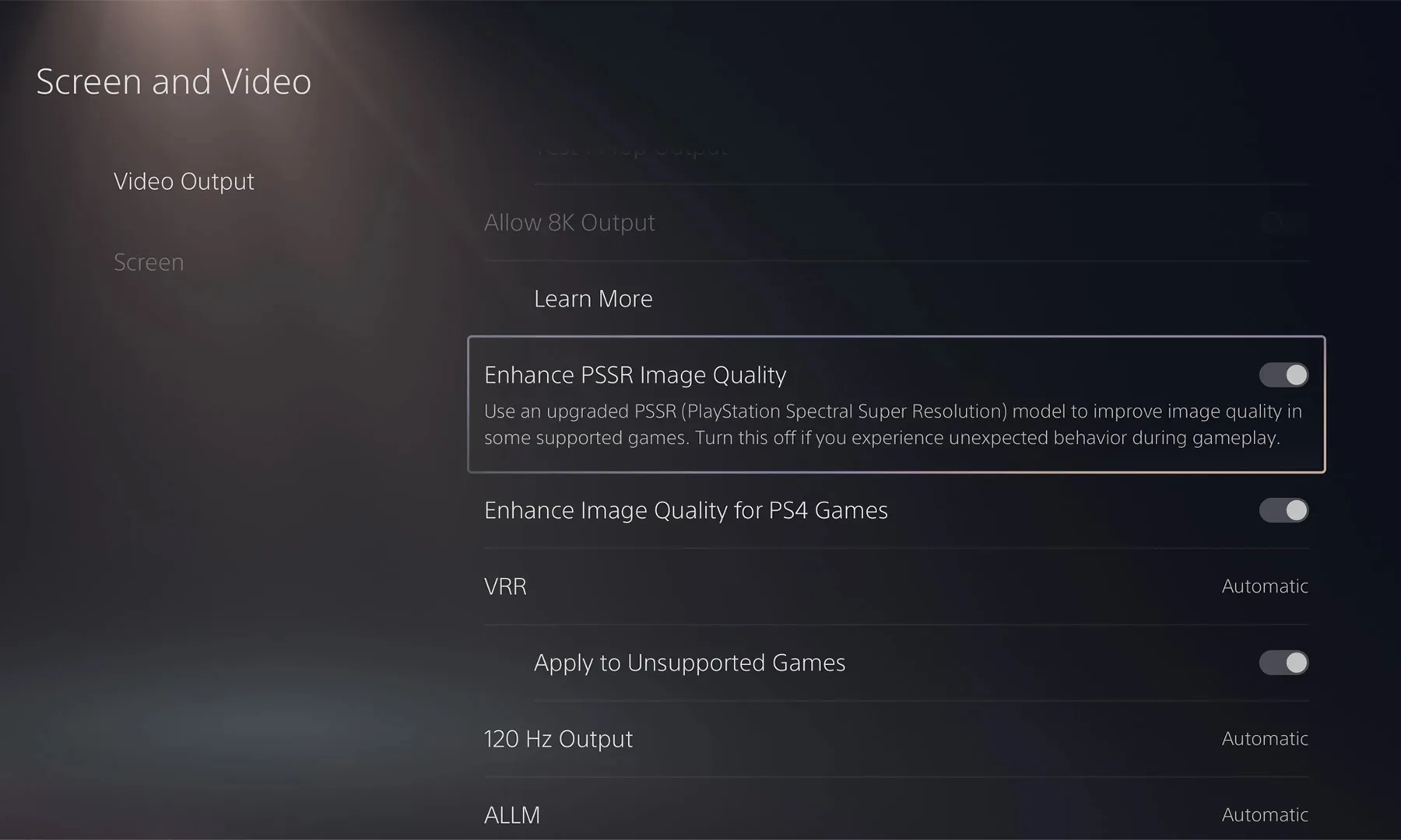 PS5 Pro PSSR Image Quality Enable