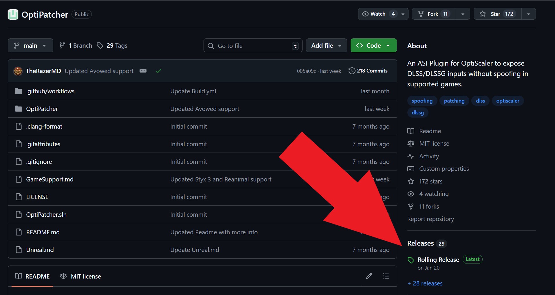 Page du dépôt GitHub pour OptiPatcher