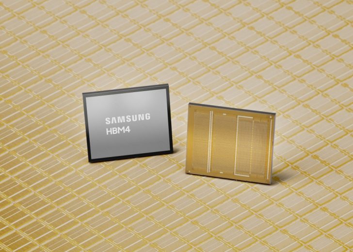 Détail d'une puce Samsung HBM4.