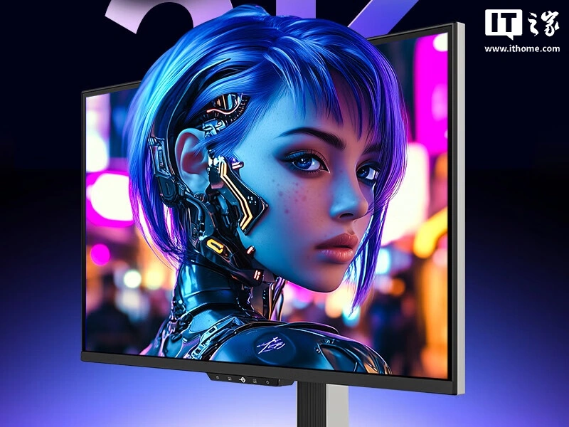 Une œuvre d'art numérique d'une cyborg aux cheveux bleus.