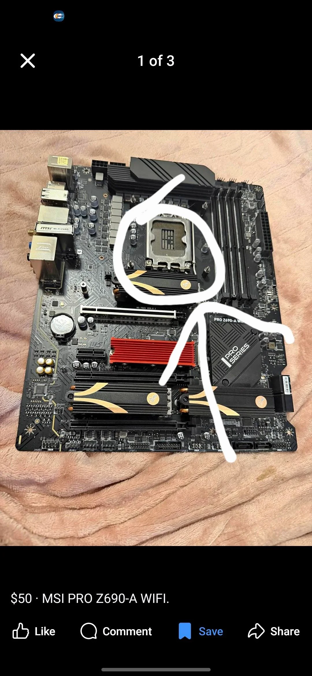 Carte mère MSI PRO Z690-A WIFI avec détails sur l'emplacement du processeur.