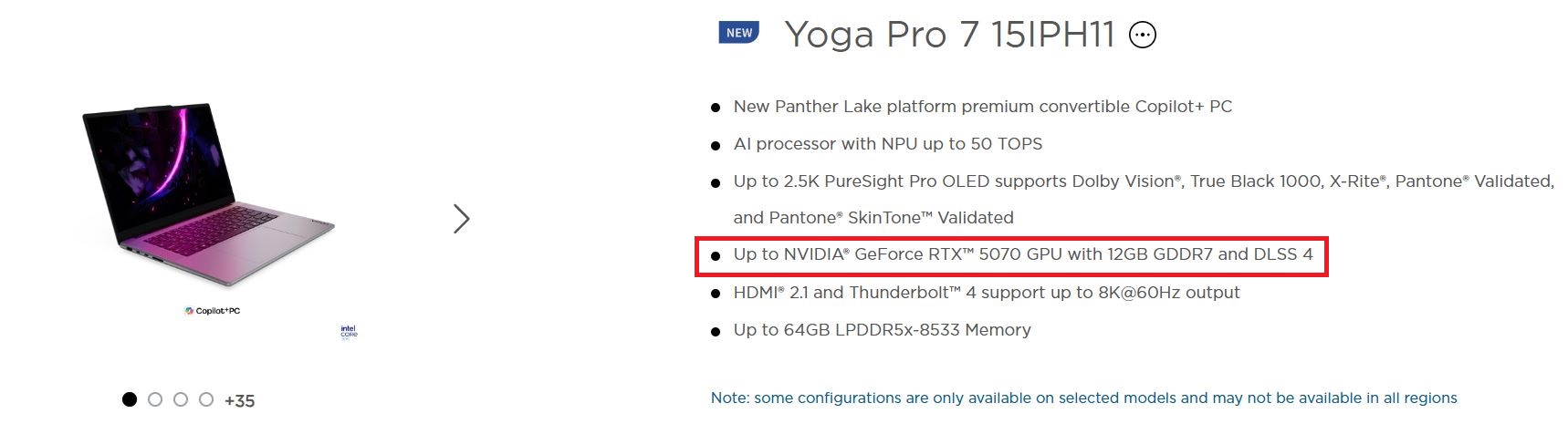 Le Lenovo Yoga Pro 7 15IPH11 avec un NVIDIA GeForce RTX 5070 et 12 Go de GDDR7.