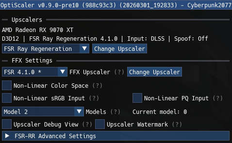 Réglages d'Optiscaler dans Cyberpunk 2077