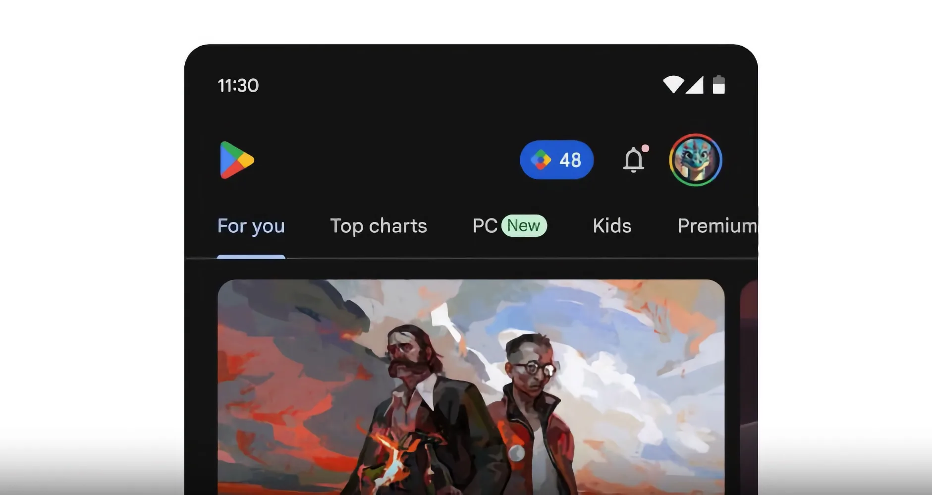 Google Play showing PC section