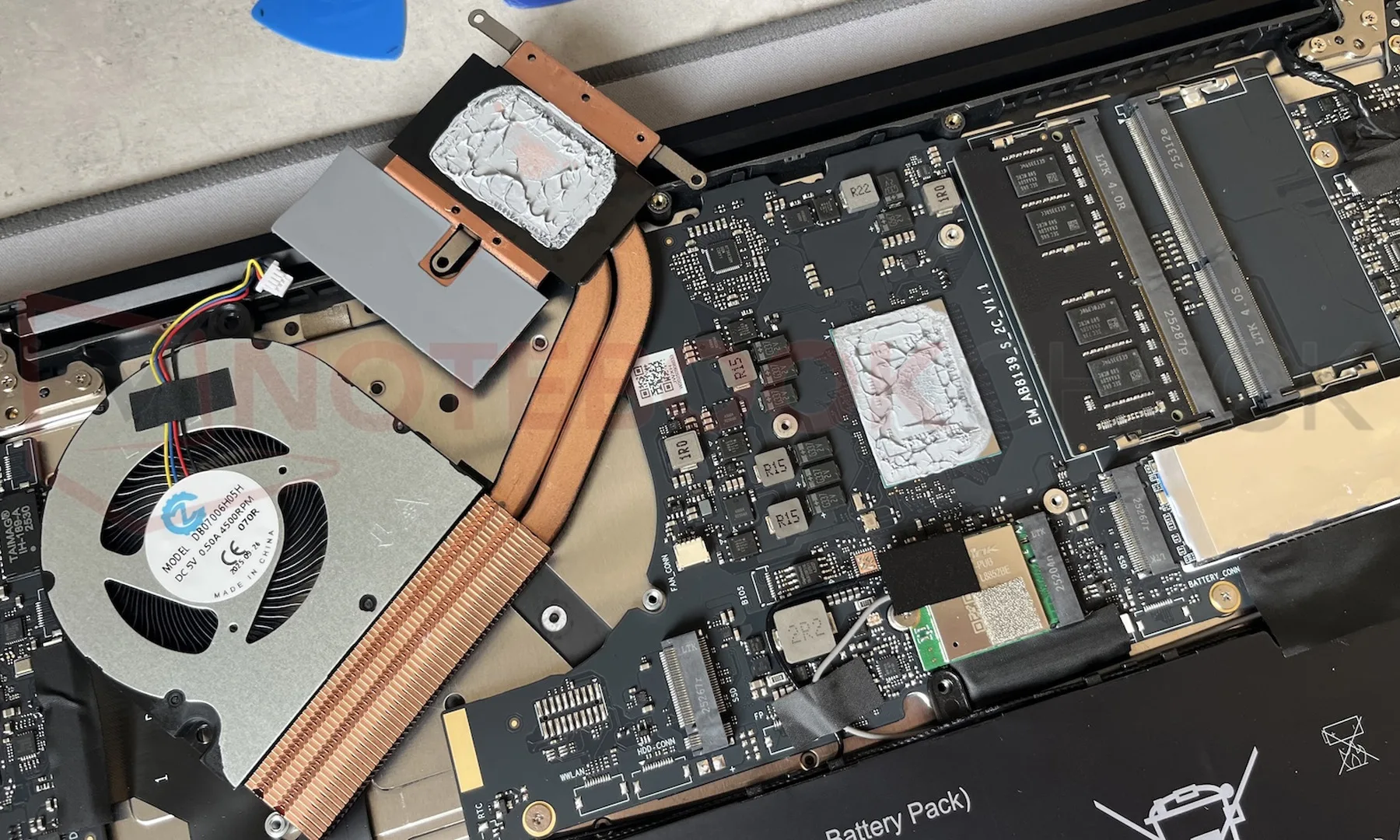 CHUWI Laptop Heat Sink removed to show CPU chipset