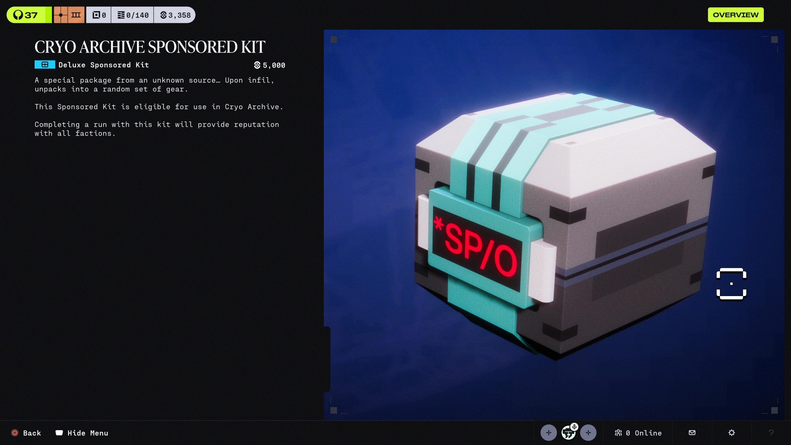 Kit sponsorisé Cryo Archive affichant des détails.