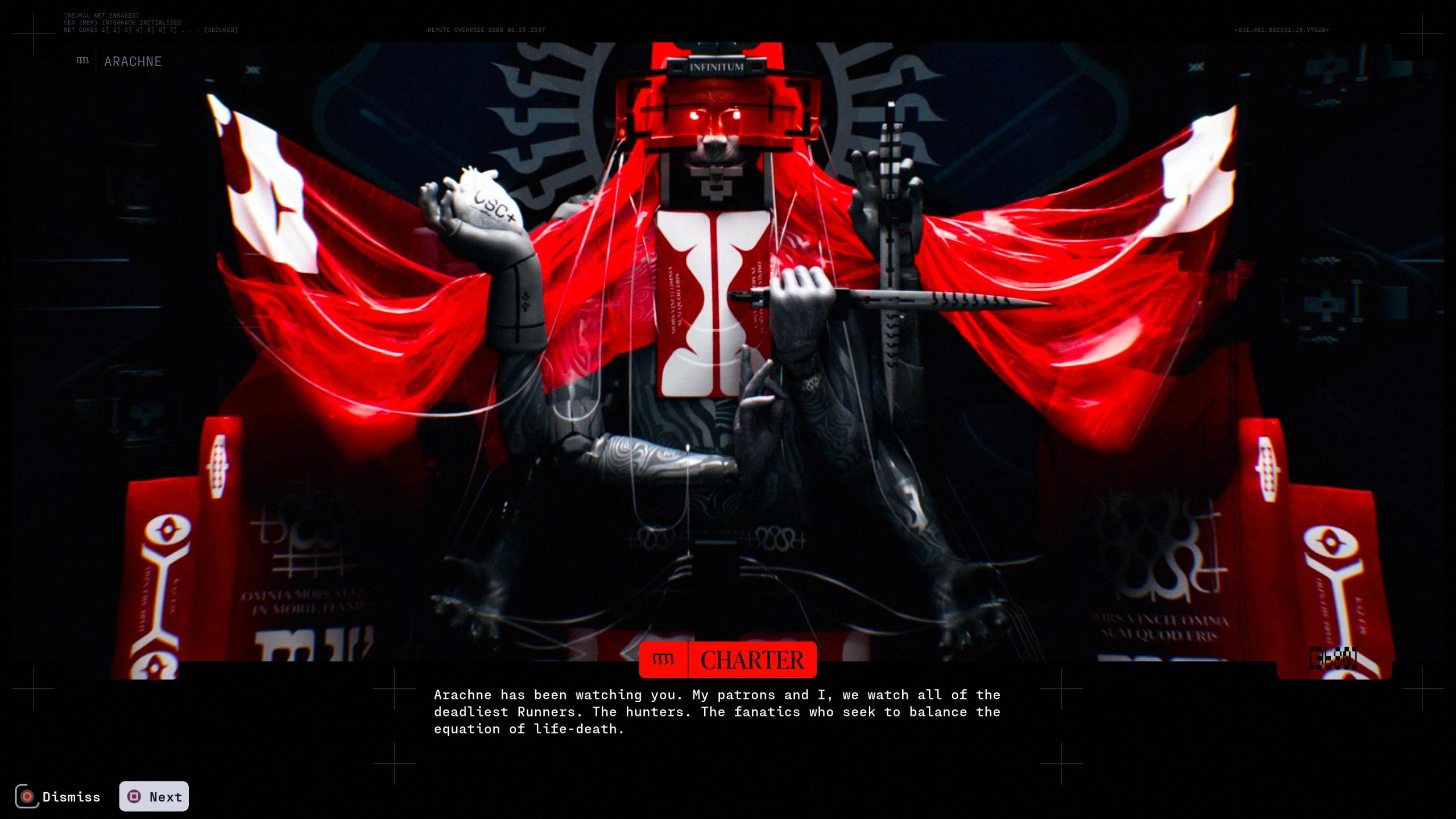 Artwork numérique de Marathon, Arachne, présentant une silhouette futuriste.