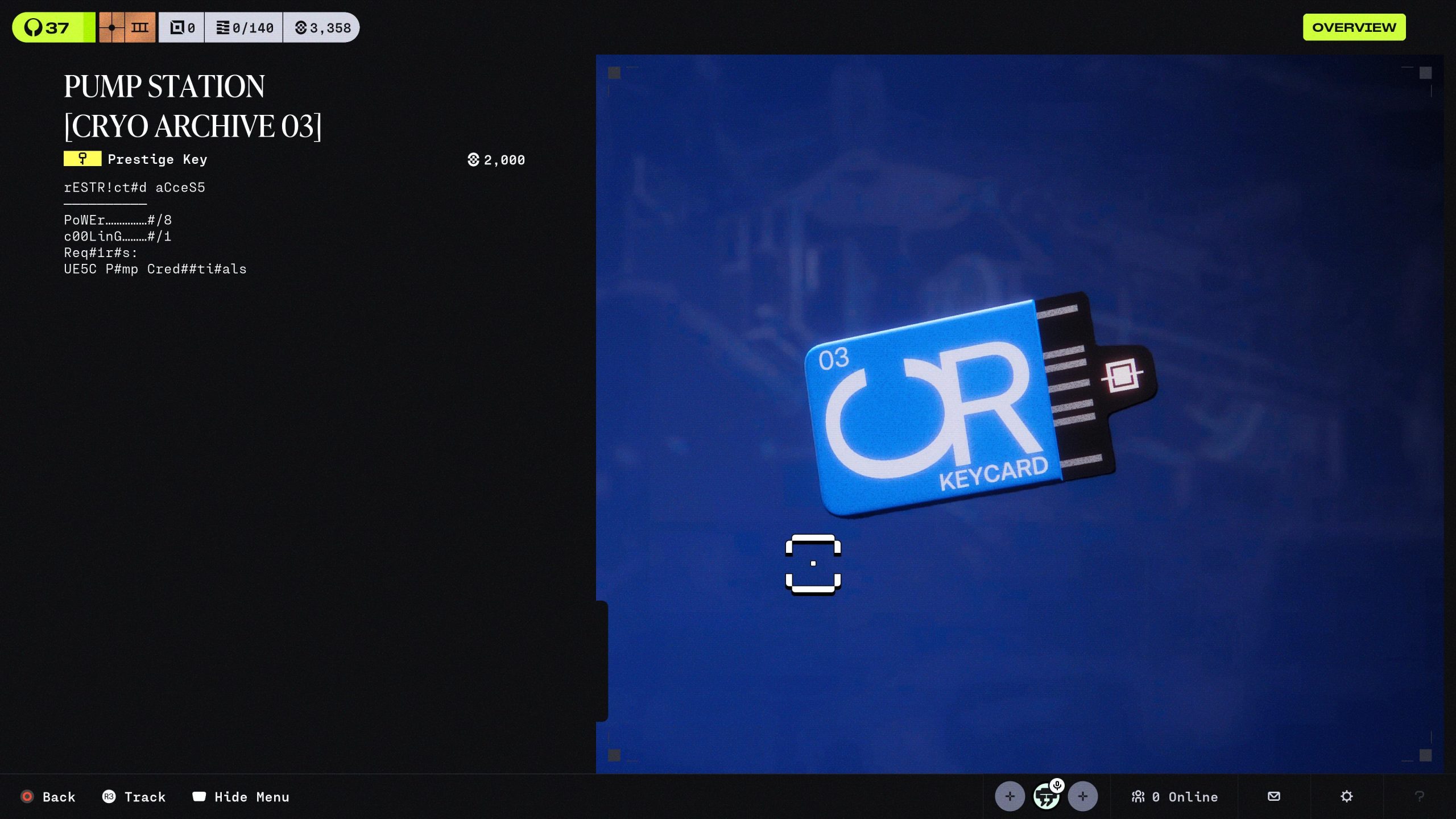 Interface affichant une carte clé pour accéder aux coffres.