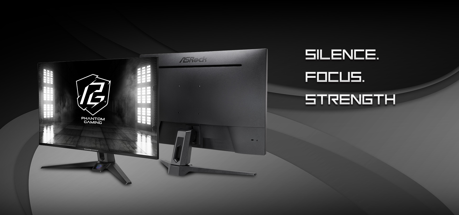 Moniteur ASRock Phantom Gaming avec le logo 'Phantom Gaming'.