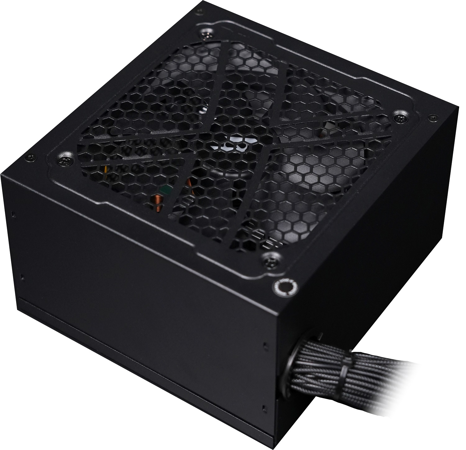 Unité d'alimentation noire avec grille en nid d'abeille.