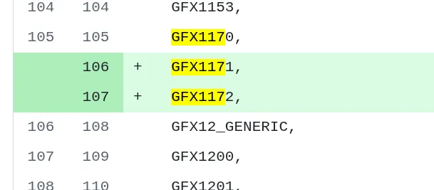 Code montrant 'GFX1171' et 'GFX1172' mis en avant.