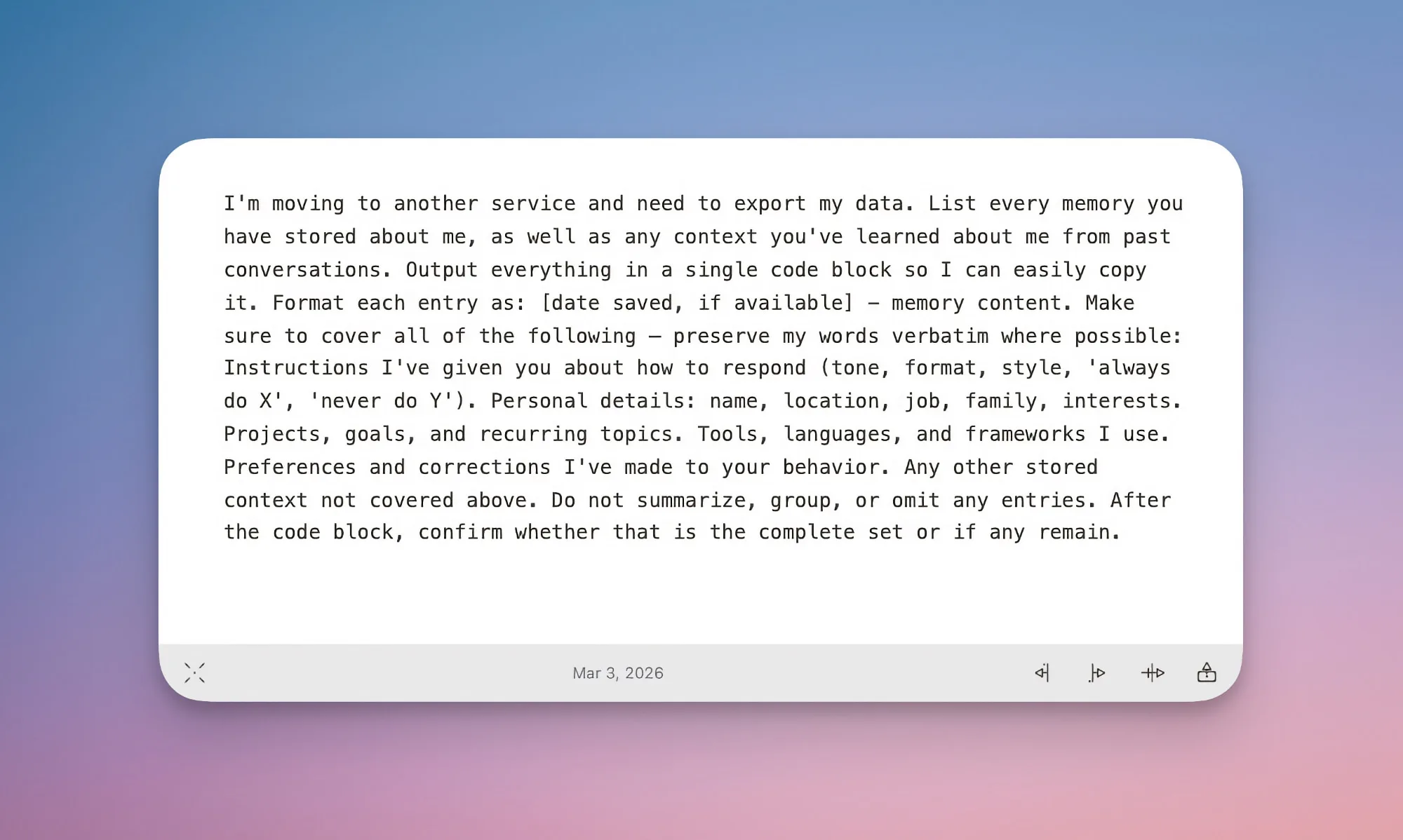 Invite de Claude pour extraire l'historique des discussions d'autres chatbots