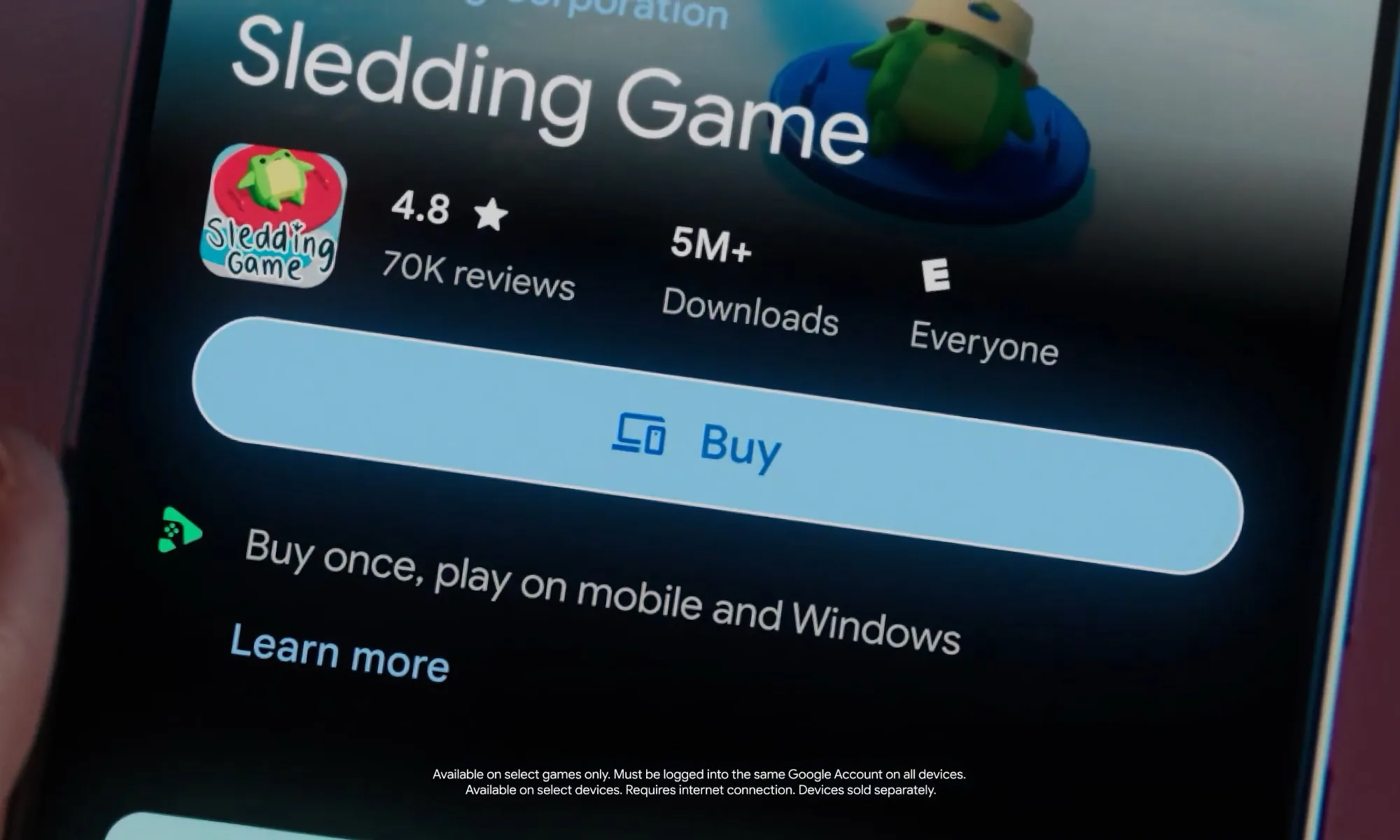 Google Play Games showing game purchase option
