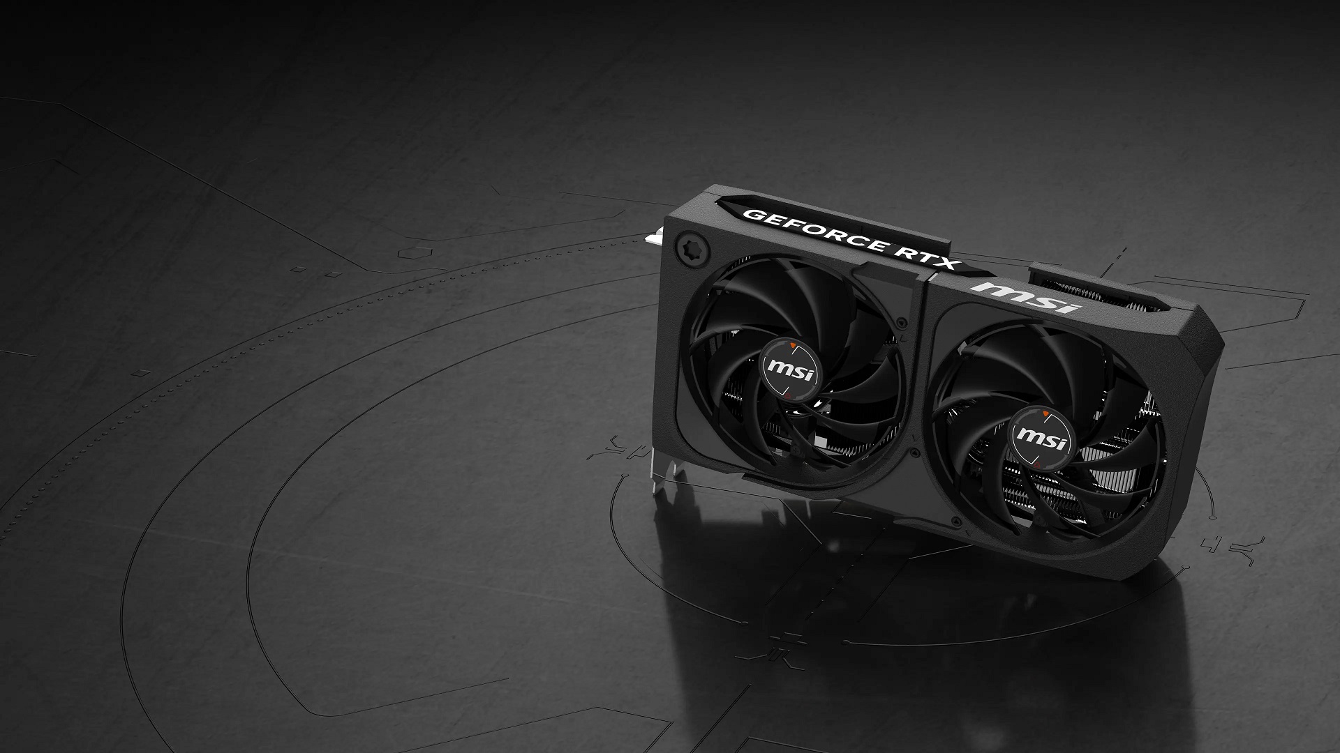 Carte graphique MSI GeForce RTX sur une surface texturée sombre.