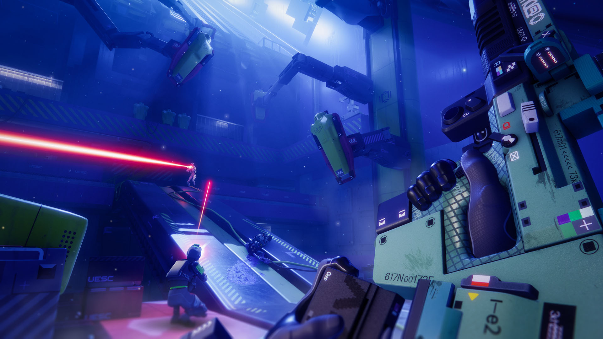 Une scène de tir à la première personne dans le jeu Marathon.