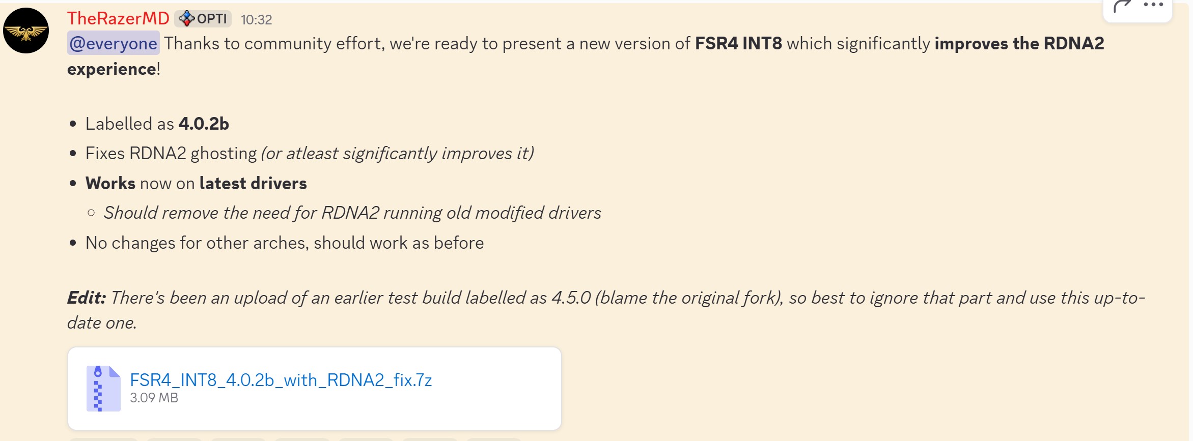 Optiscaler FSR 4 INT8